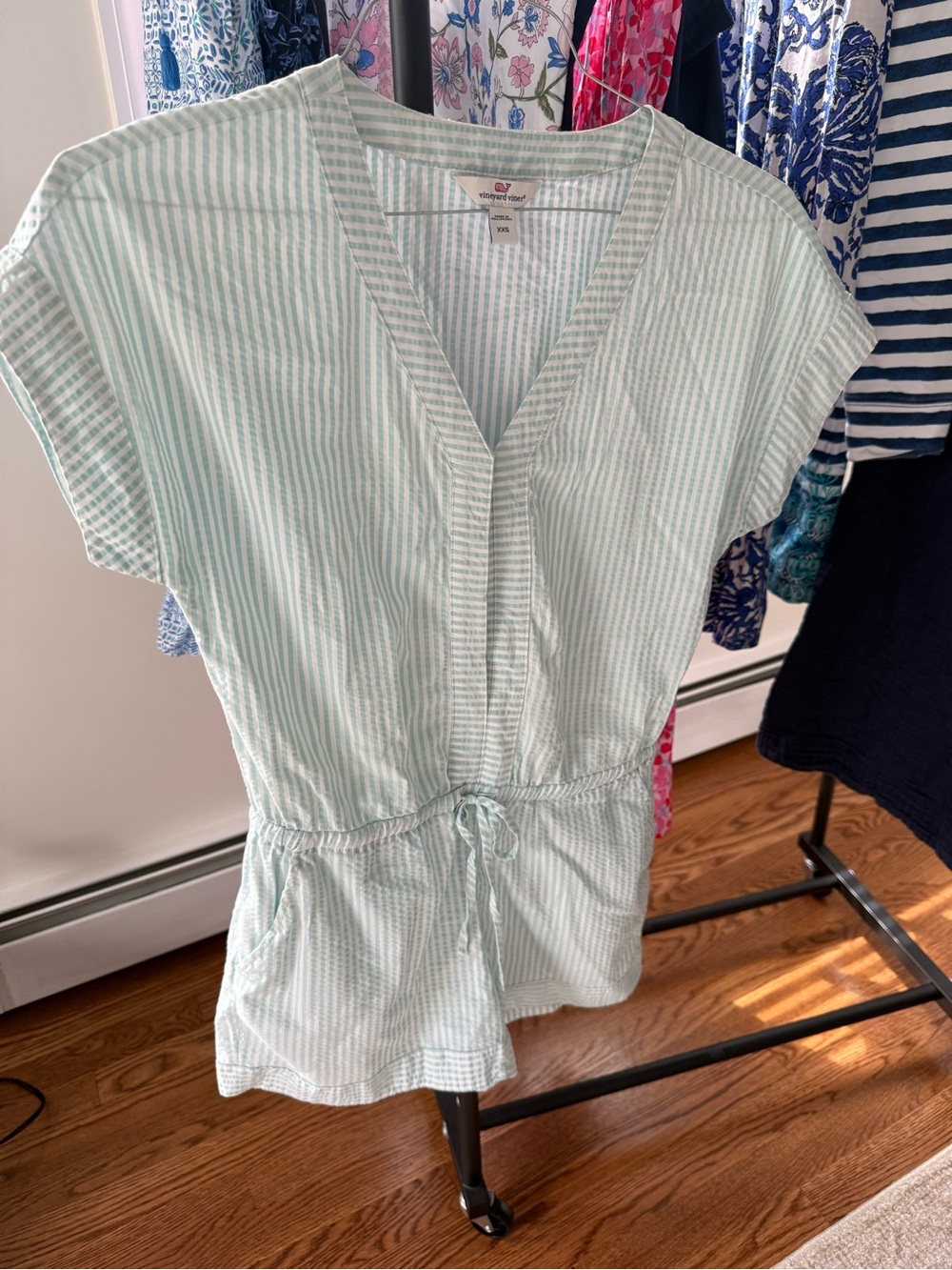 Vineyard Vines Mint and White Striped Drawstring Tunic